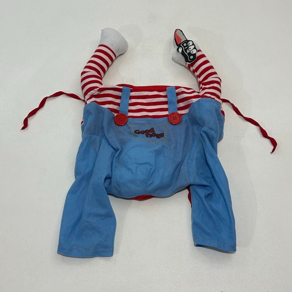 Good Dogs Dog Costume Light Blue Overalls Red White Striped Shirt, Size XL